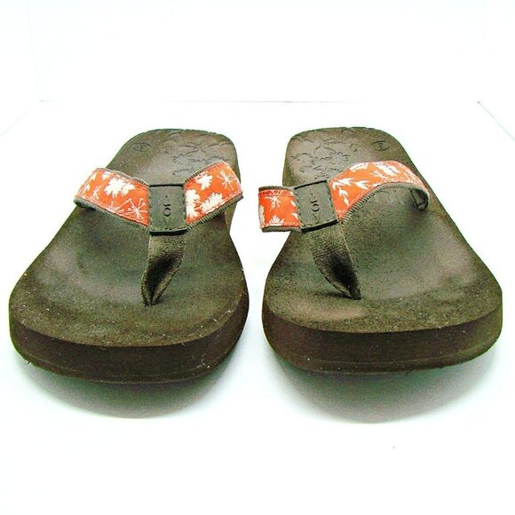 Lucy Floral Flip Flops Brown Cushioned Footbed - Picture 3 of 11